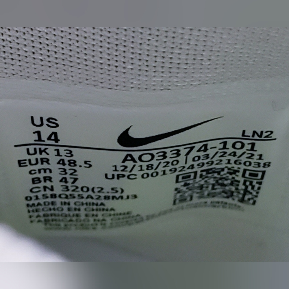 NEW Size 14 Men's Nike Alpha Menace Elite 2 Football Cleats White AO3374-101 - Picture 11 of 11